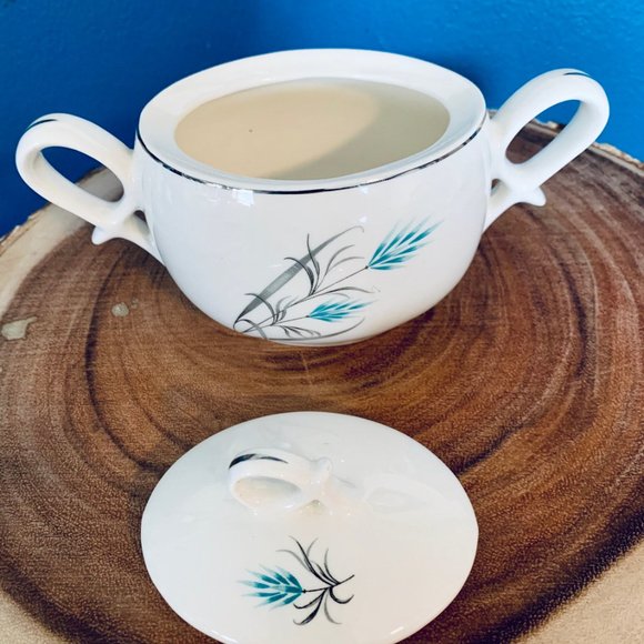 Vintage Canonsburg Teal/Grey Wheat Creamer & Sugar - Picture 6 of 10